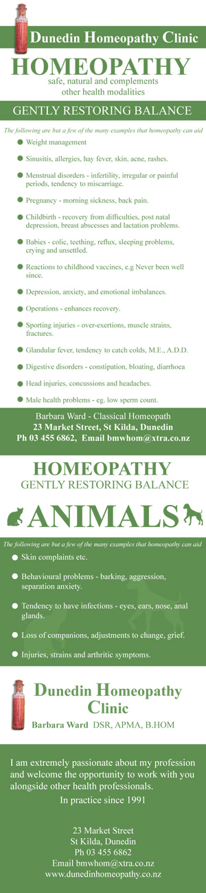 Profile picture for Dunedin Homeopathy Clinic Treating People and Animals 